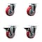Service Caster 4'' Red Poly Wheel Swivel Top Plate Caster Set with 2 Posi Brakes, 4PK SCC-20S414-PPUB-RED-2-PLB-2 - alternate 1